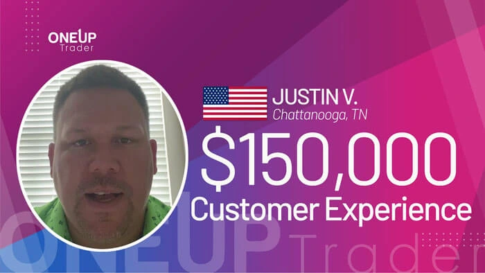 The funded trader Justin V. who got a prop firm funded trading account of $150,000 - click to watch the interview for this funded trader program