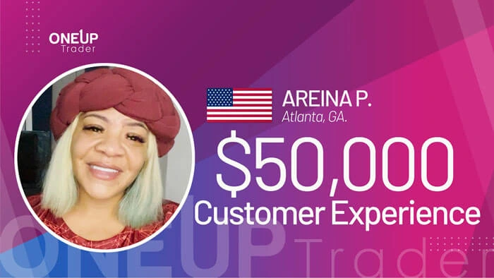 The funded trader Areina P. who got a prop firm funded trading account of $50,000 - click to watch the interview for this funded trader program